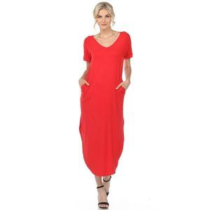 Women's Essential V-Neck Maxi Dress Multi Sized Red 3009